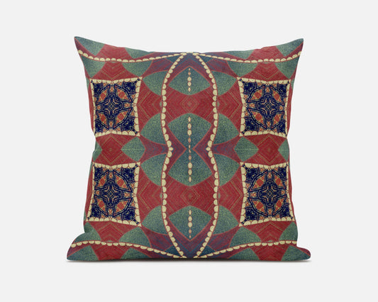 20" Red Green Cosmic Circle Boho Suede Throw Pillow FurniFindUSA