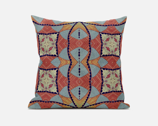20" Red Indigo Cosmic Circle Boho Suede Throw Pillow FurniFindUSA