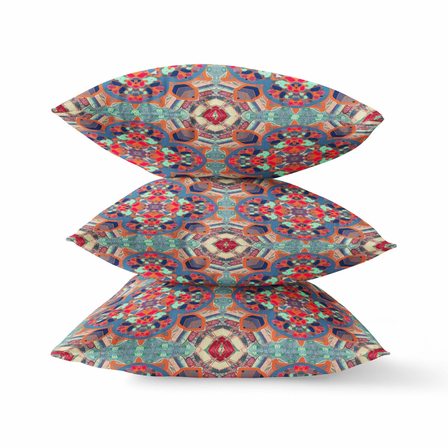 20" Orange Blue Cloverleaf Boho Suede Throw Pillow FurniFindUSA