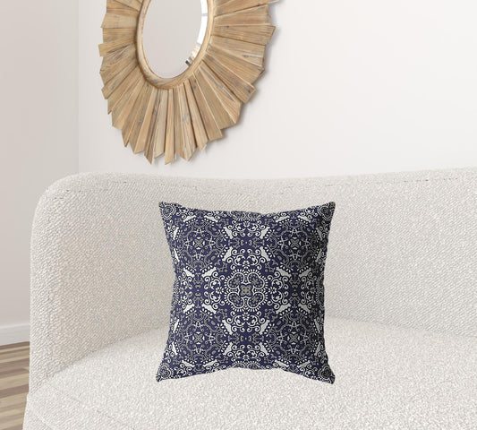 20" Navy Boho Pattern Decorative Suede Throw Pillow FurniFindUSA