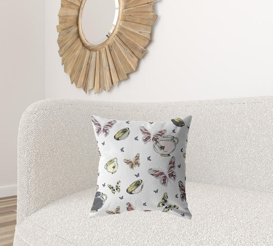 20" White Butterflies Decorative Suede Throw Pillow FurniFindUSA
