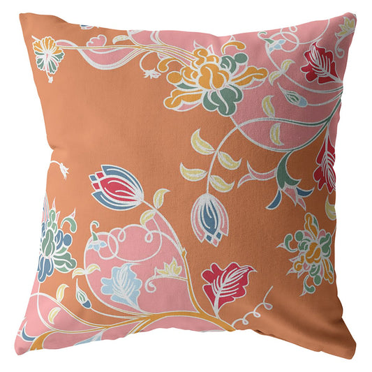 20" Pink Orange Garden Decorative Suede Throw Pillow FurniFindUSA