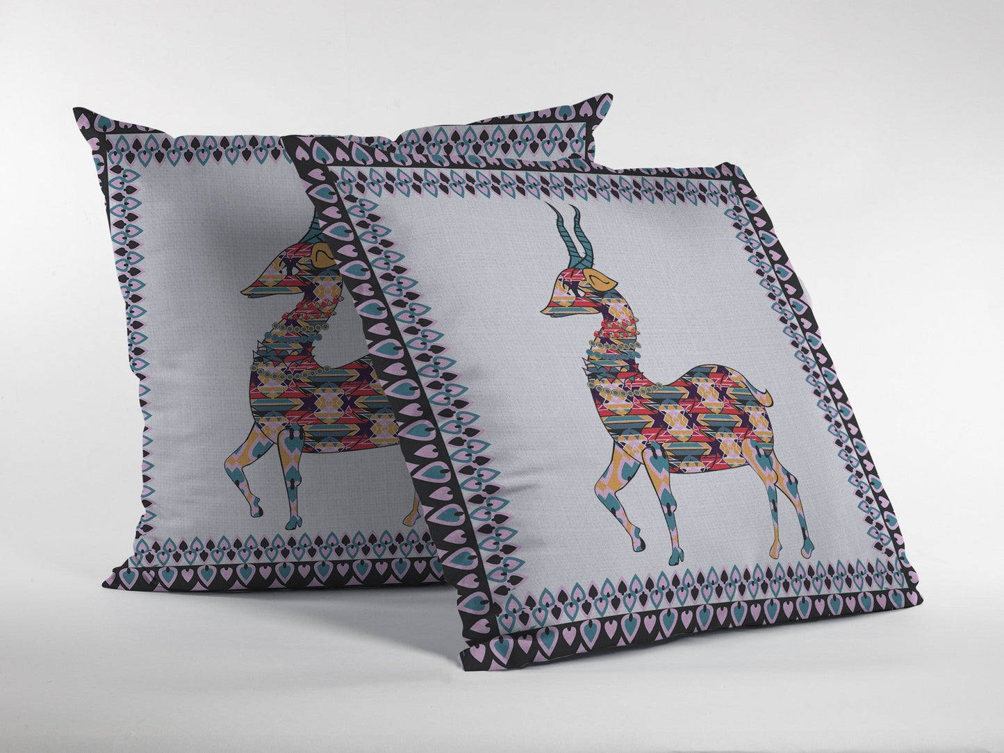 20" Blue White Boho Deer Suede Throw Pillow FurniFindUSA