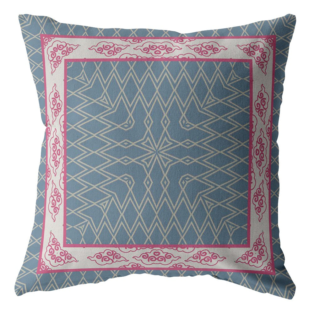 20" Pink Blue Nest Ornate Frame Suede Throw Pillow FurniFindUSA
