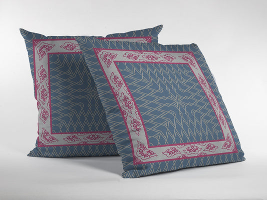 20" Pink Blue Nest Ornate Frame Suede Throw Pillow FurniFindUSA