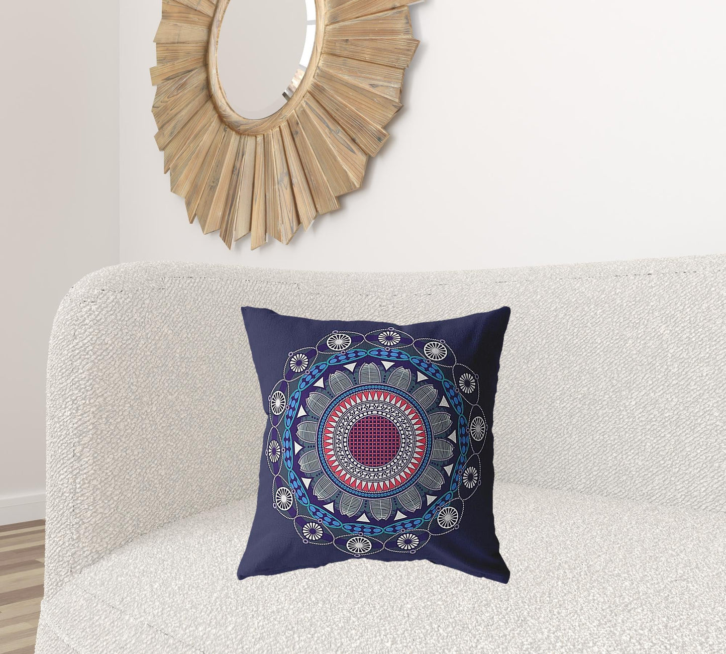 20" X 20" Navy Geometric Blown Seam Suede Throw Pillow FurniFindUSA