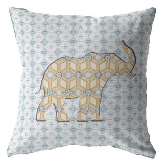 20" Blue Yellow Elephant Decorative Suede Throw Pillow FurniFindUSA
