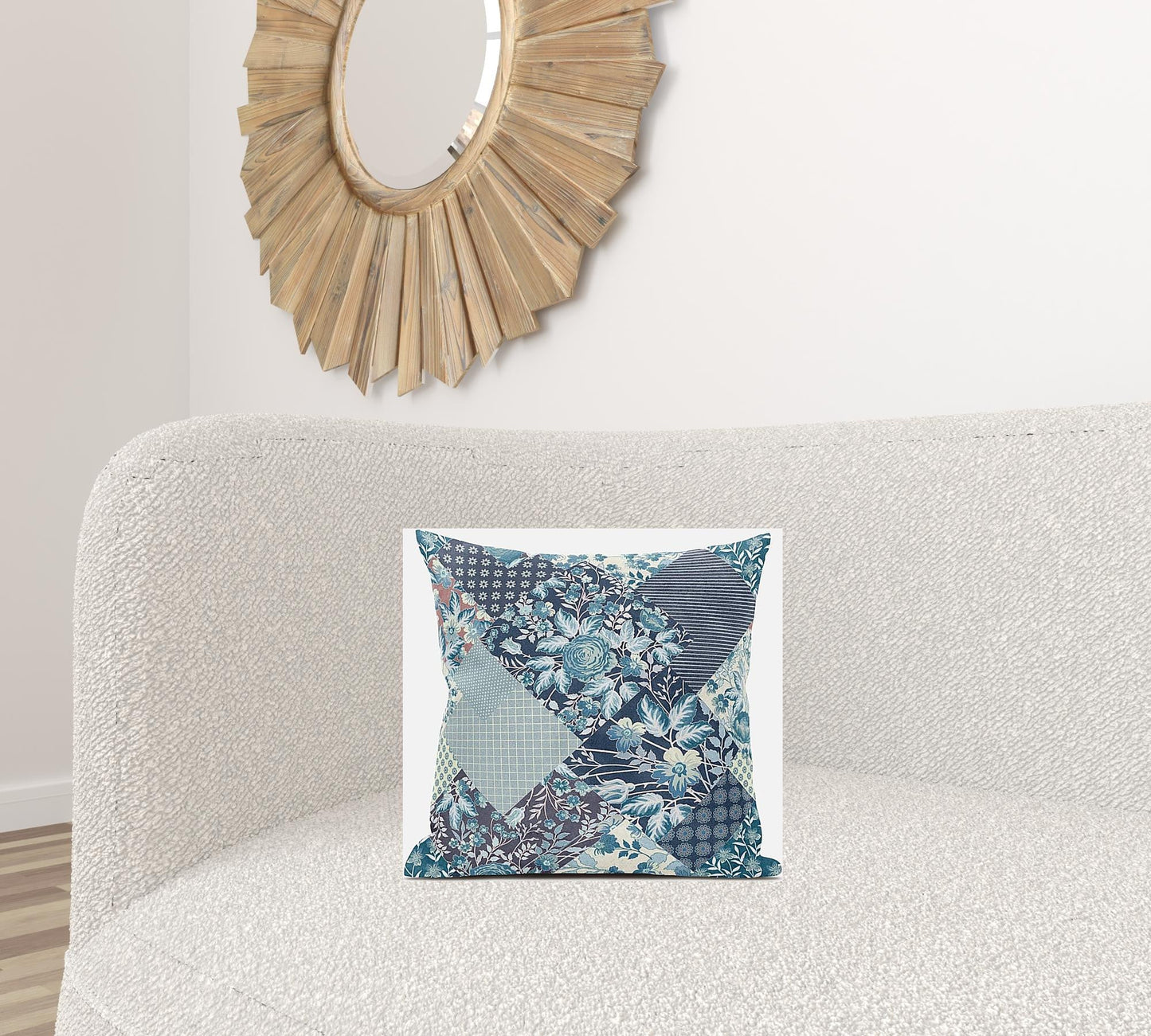 16" Blue White Floral Zippered Suede Throw Pillow FurniFindUSA