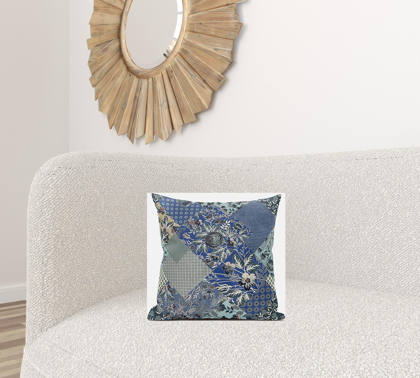 16" Blue Gray Floral Zippered Suede Throw Pillow FurniFindUSA