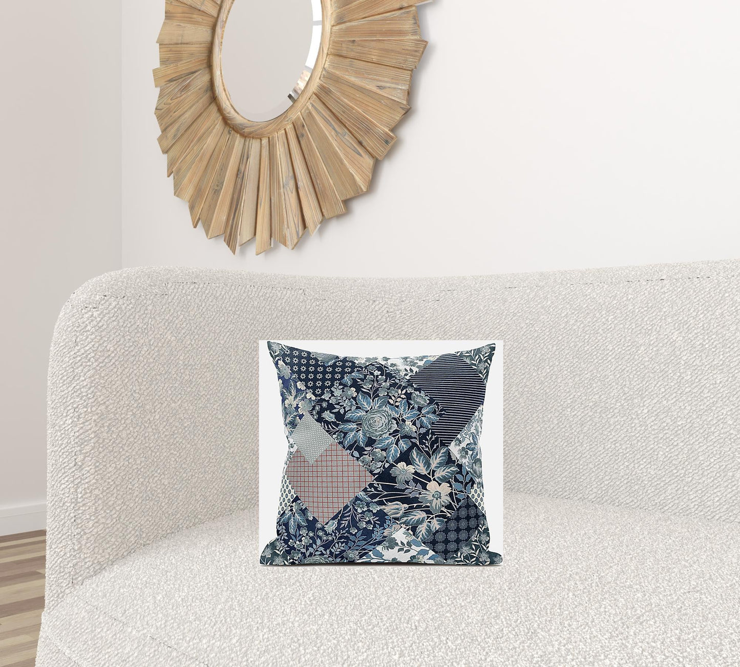 16" Deep Blue Gray Floral Zippered Suede Throw Pillow FurniFindUSA