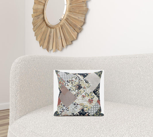 16" Peach Black Floral Zippered Suede Throw Pillow FurniFindUSA