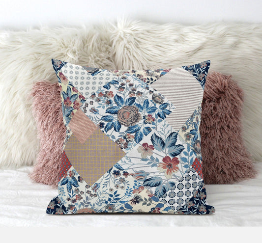 16" Blue Peach Floral Zippered Suede Throw Pillow FurniFindUSA