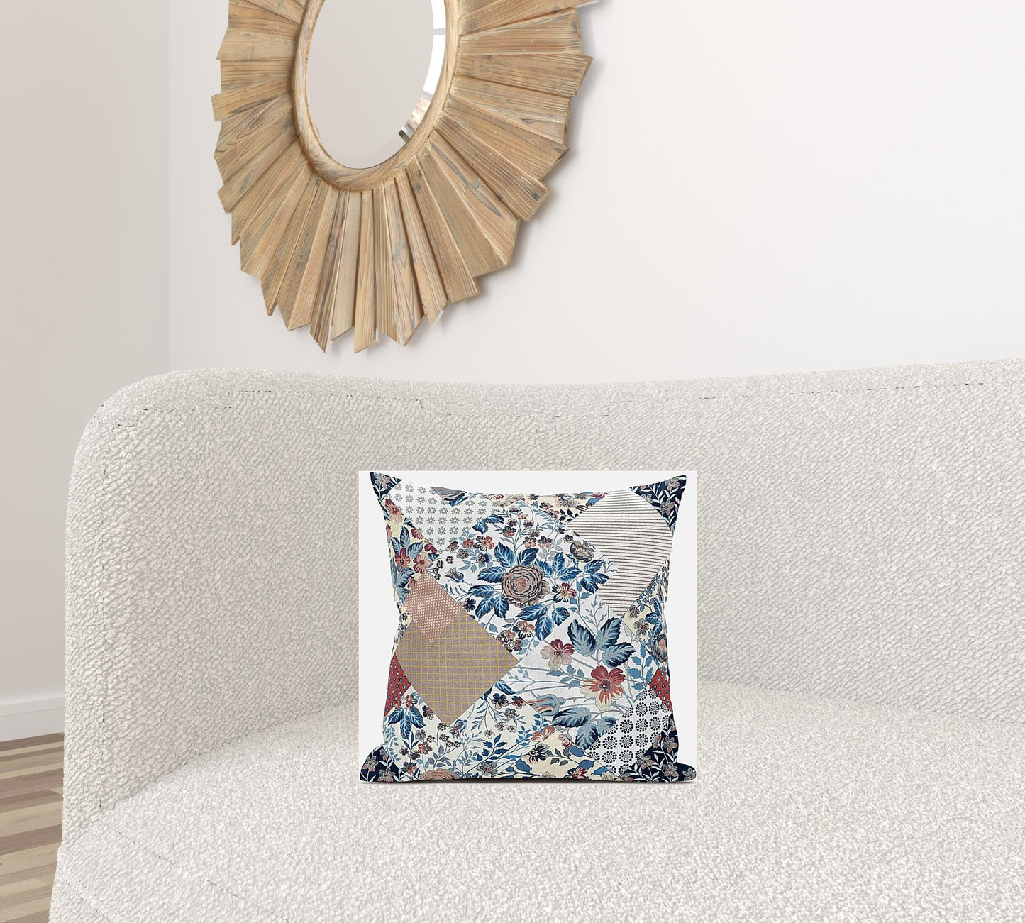 16" Blue Peach Floral Zippered Suede Throw Pillow FurniFindUSA
