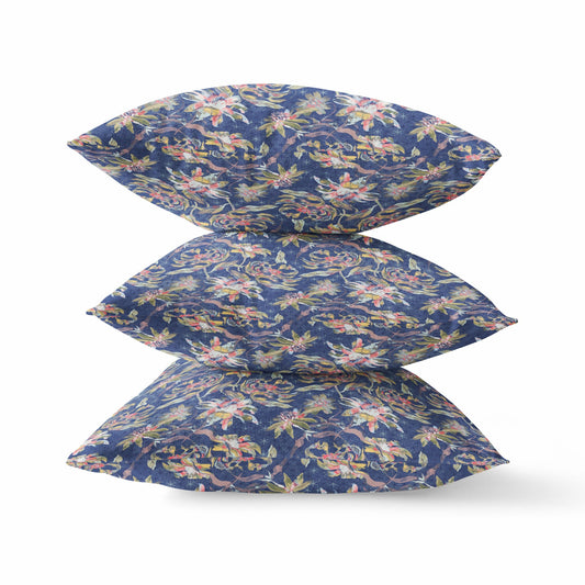 16" Blue Yellow Roses Zippered Suede Throw Pillow FurniFindUSA
