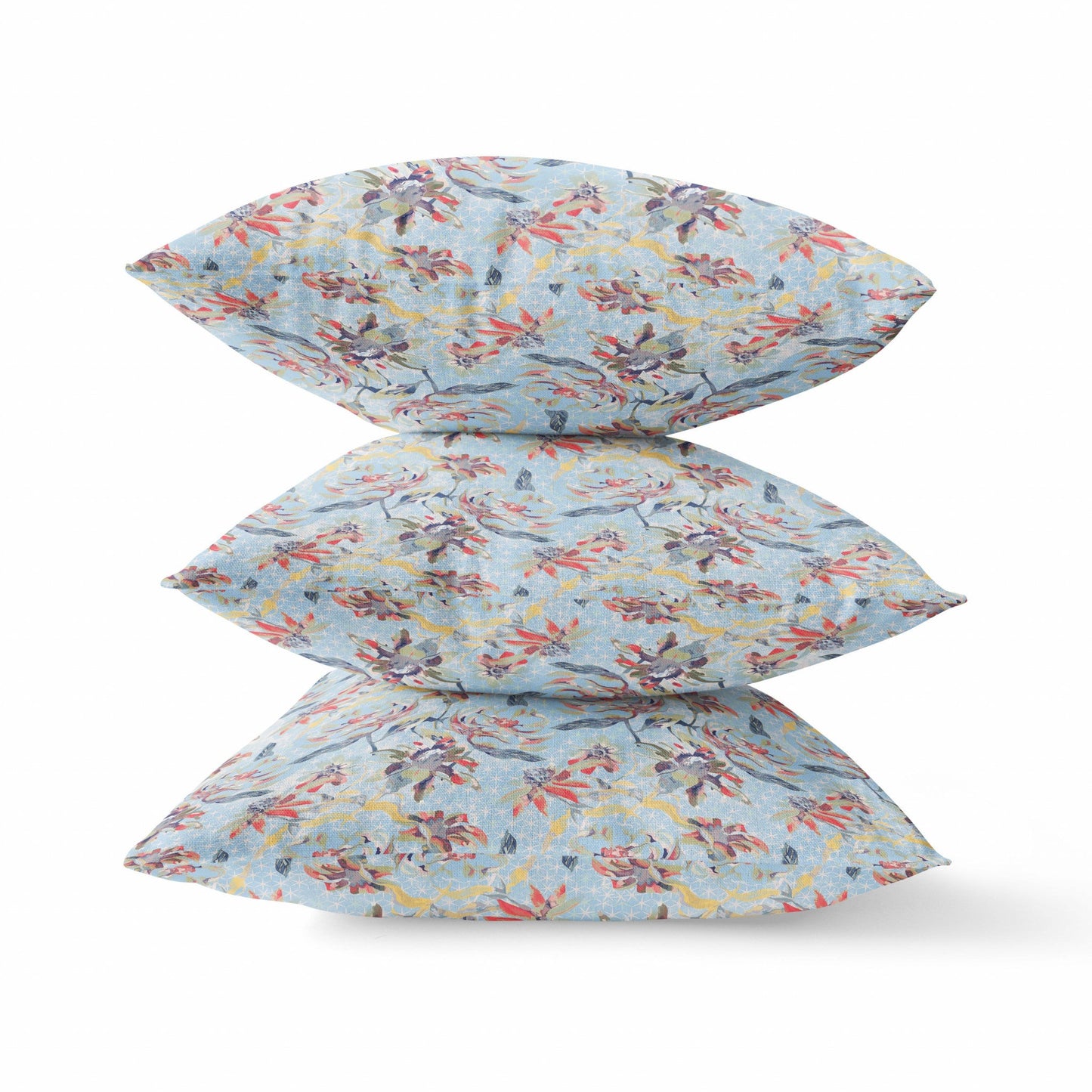 16" Sky Blue Red Roses Zippered Suede Throw Pillow FurniFindUSA