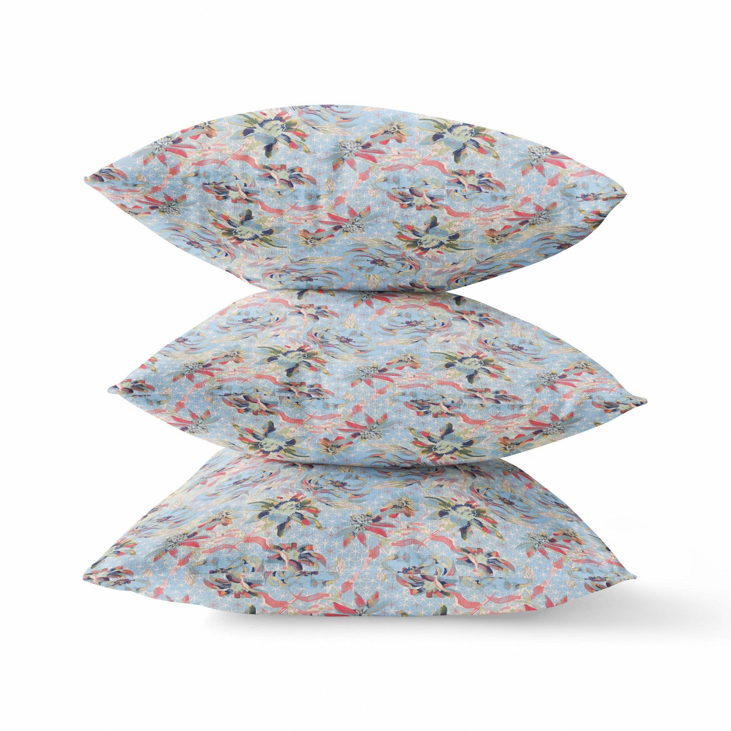 16" Light Blue Red Roses Zippered Suede Throw Pillow FurniFindUSA