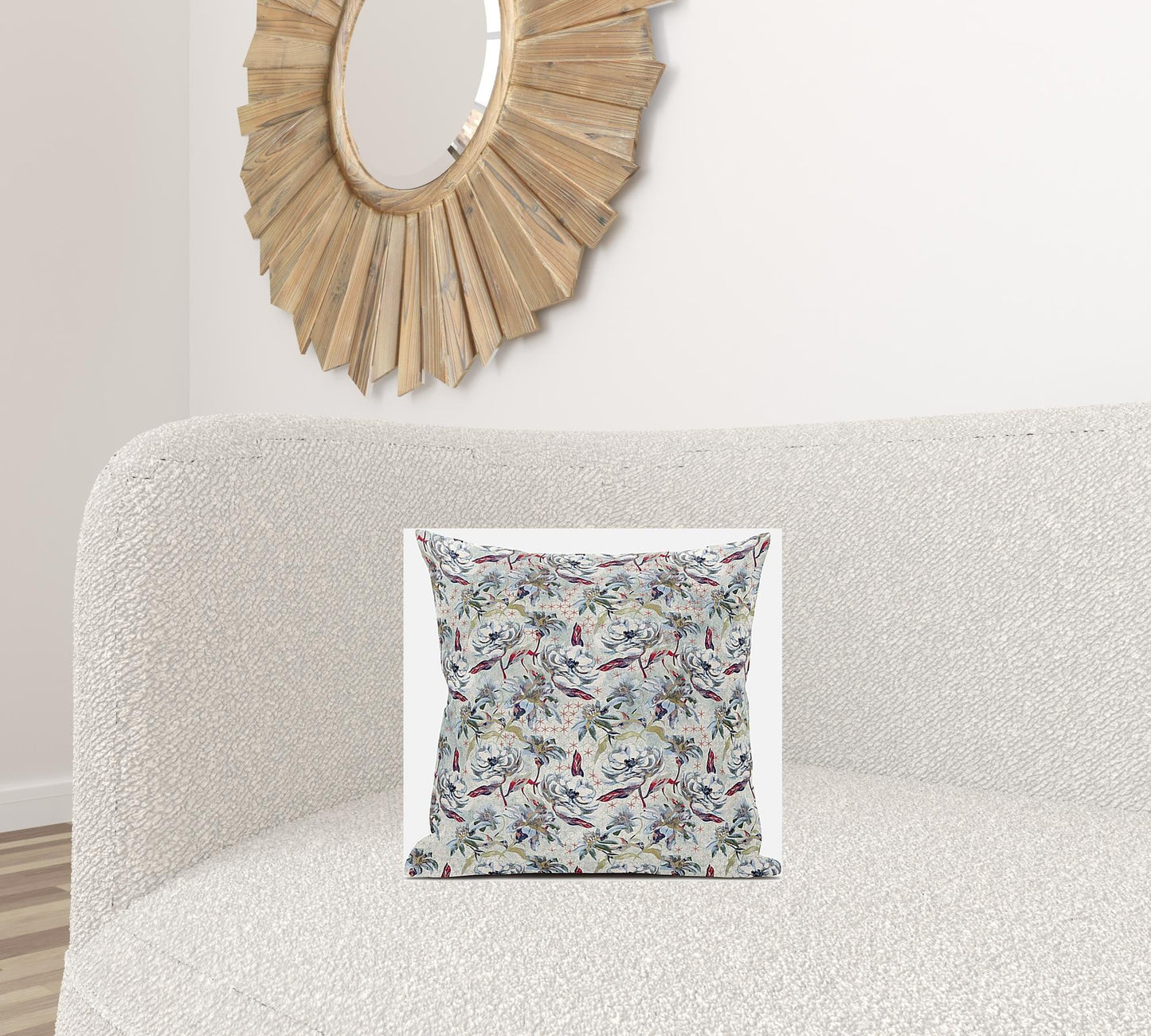 16" Light Green Gray Roses Zippered Suede Throw Pillow FurniFindUSA