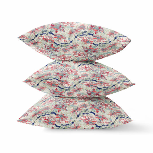 16" Red Pale Green Roses Zippered Suede Throw Pillow 5.0" (L) x 16.0" (W) x 16.0" (H) FurniFindUSA