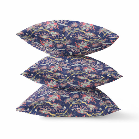 16" Midnight Blue Roses Zippered Suede Throw Pillow FurniFindUSA