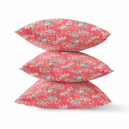 16" Salmon Red Roses Zippered Suede Throw Pillow FurniFindUSA