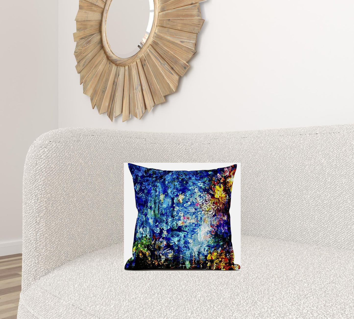 16" Bright Blue Yellow Springtime Zippered Suede Throw Pillow FurniFindUSA