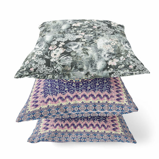 16" Gray White Springtime Zippered Suede Throw Pillow FurniFindUSA