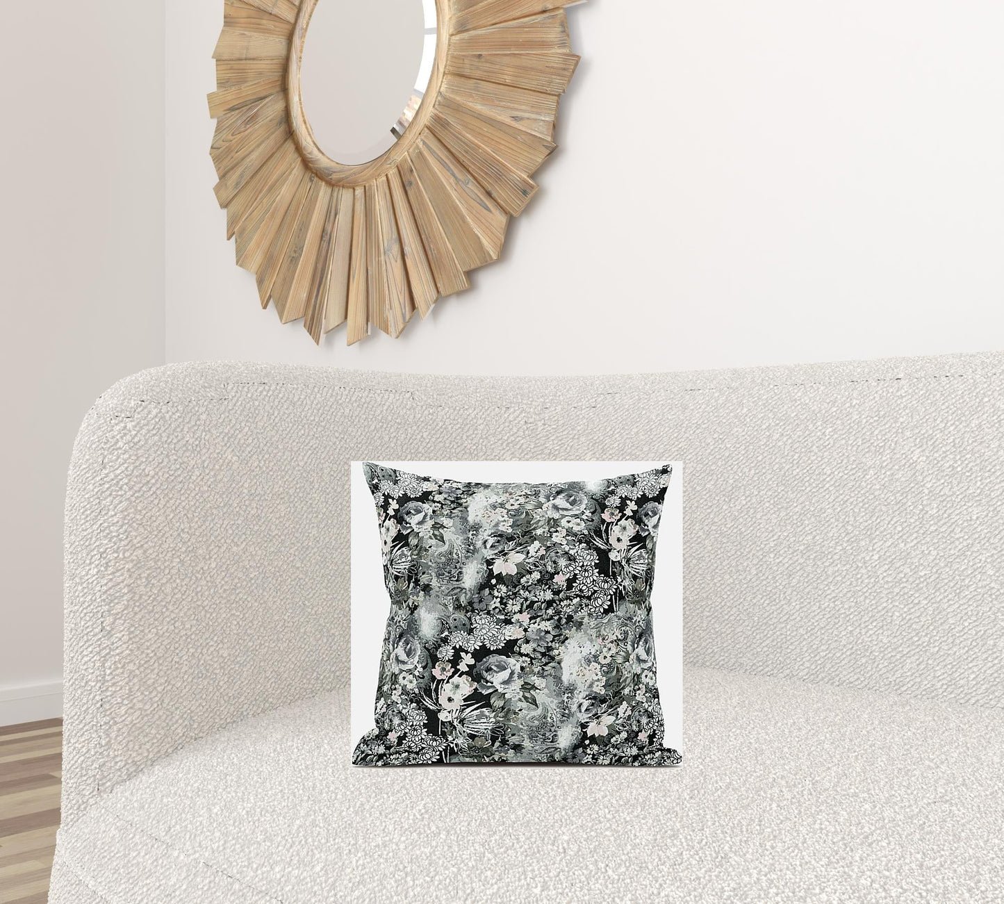 16" Gray White Springtime Zippered Suede Throw Pillow FurniFindUSA