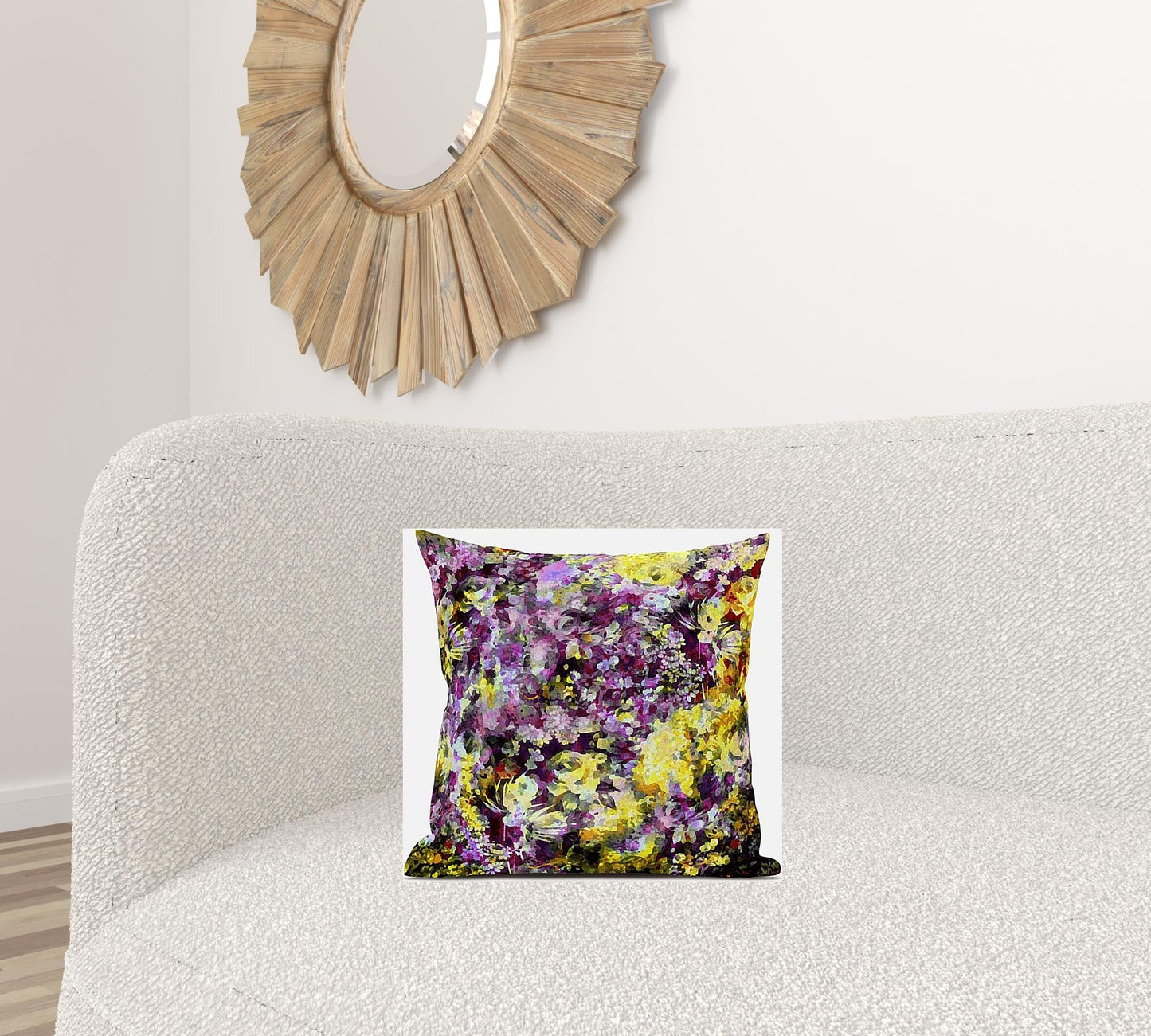 16" Purple Yellow Springtime Zippered Suede Throw Pillow FurniFindUSA