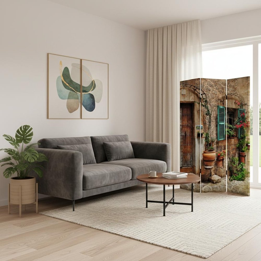 72" Brown Folding Three Panel Screen Room Divider HomeRoots