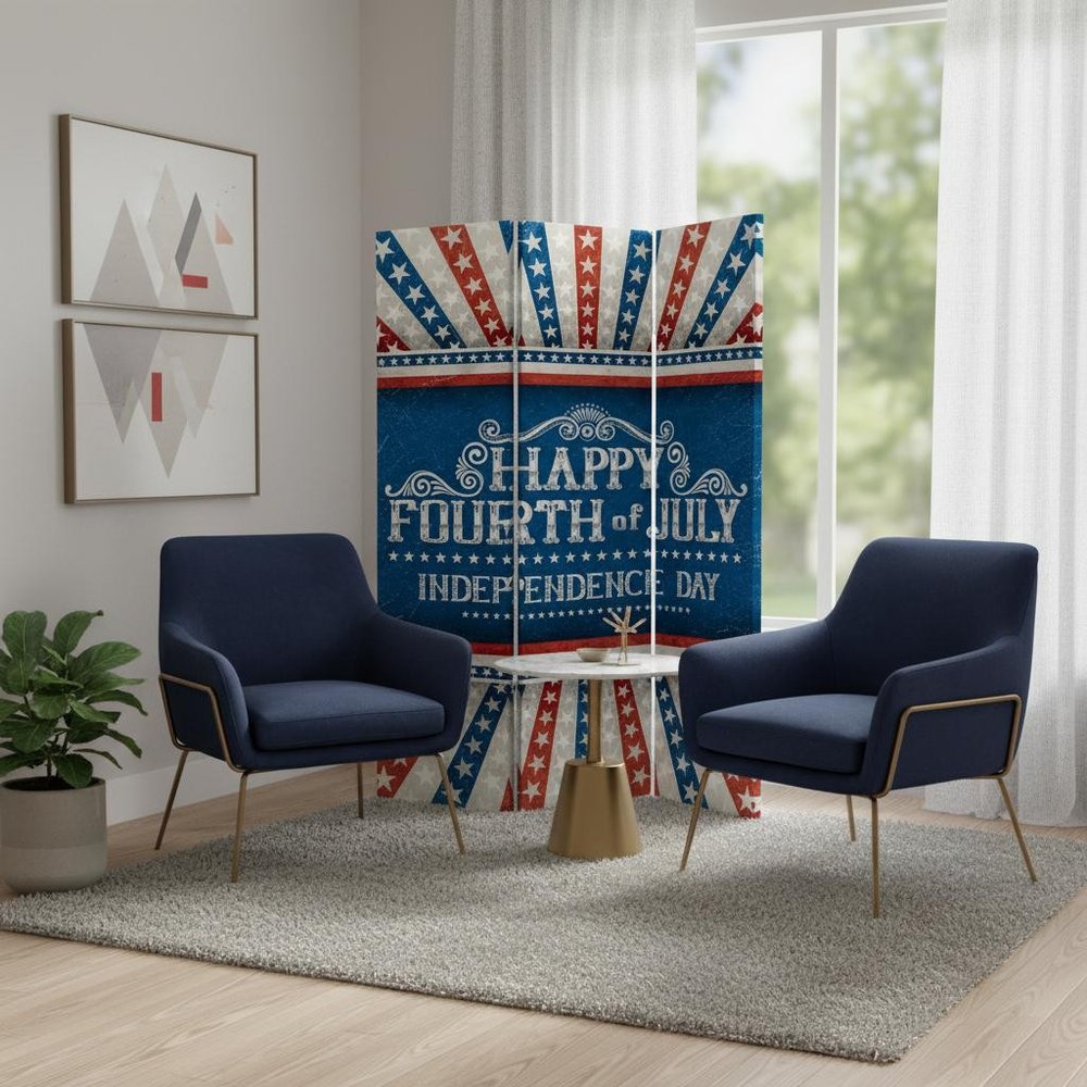72" Blue And White Folding Three Panel Screen Room Divider HomeRoots