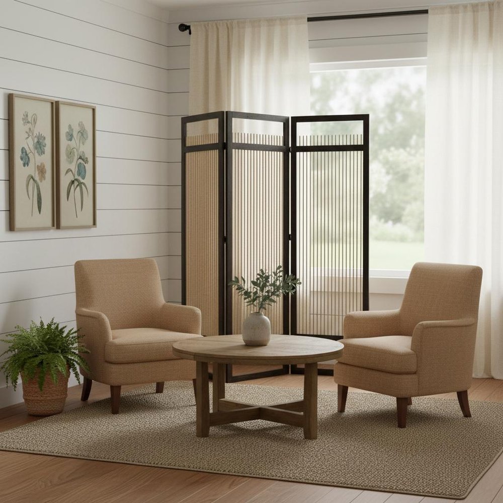 72" Brown Folding Three Panel Screen Room Divider HomeRoots