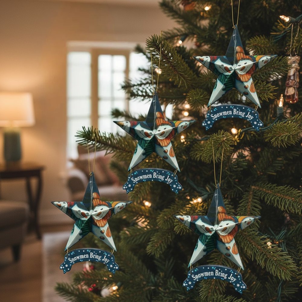 Set of Six Star Shaped Snowmen Joy Christmas Ornaments HomeRoots