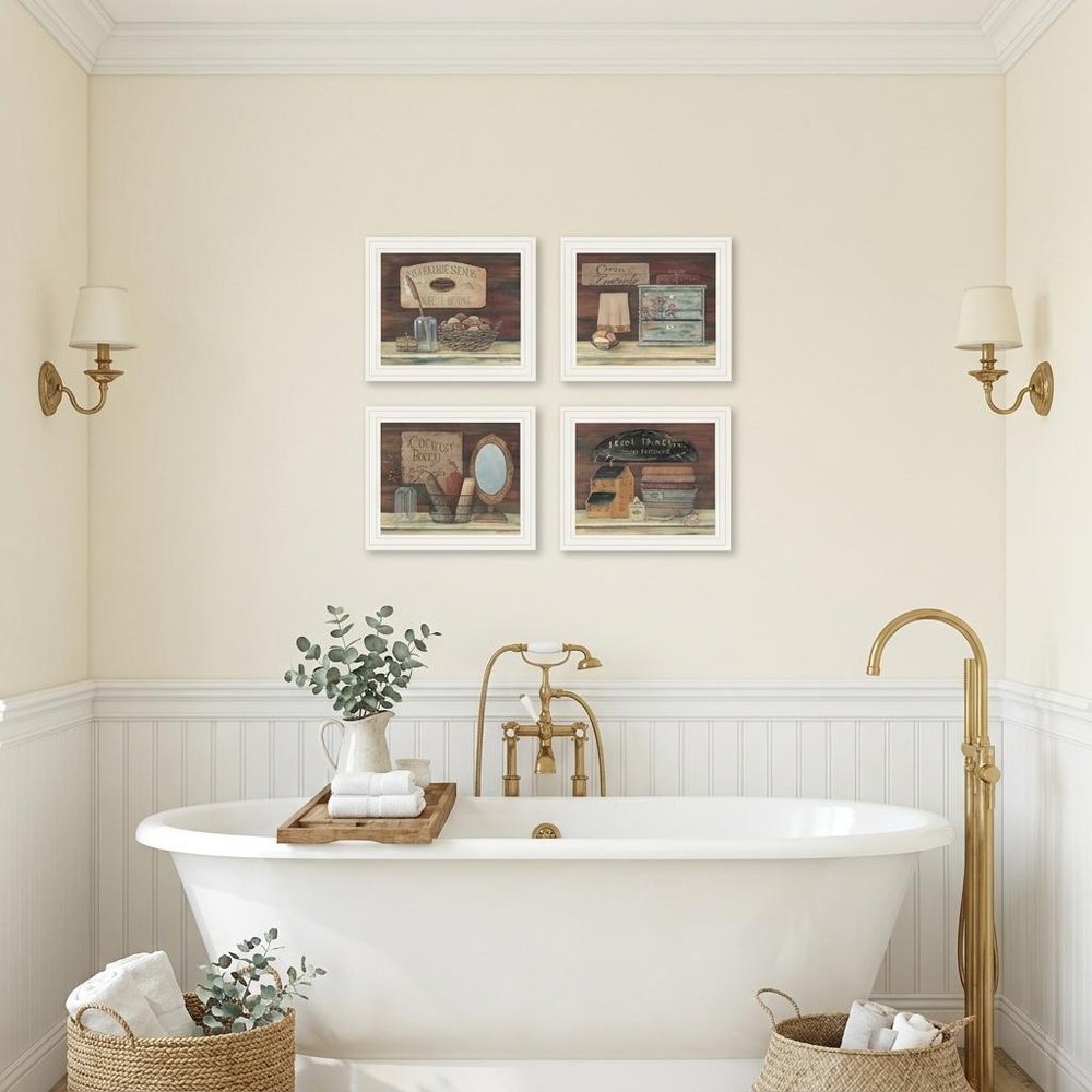 Set Of Four Country Bathroom White Framed Print Bathroom Wall Art HomeRoots