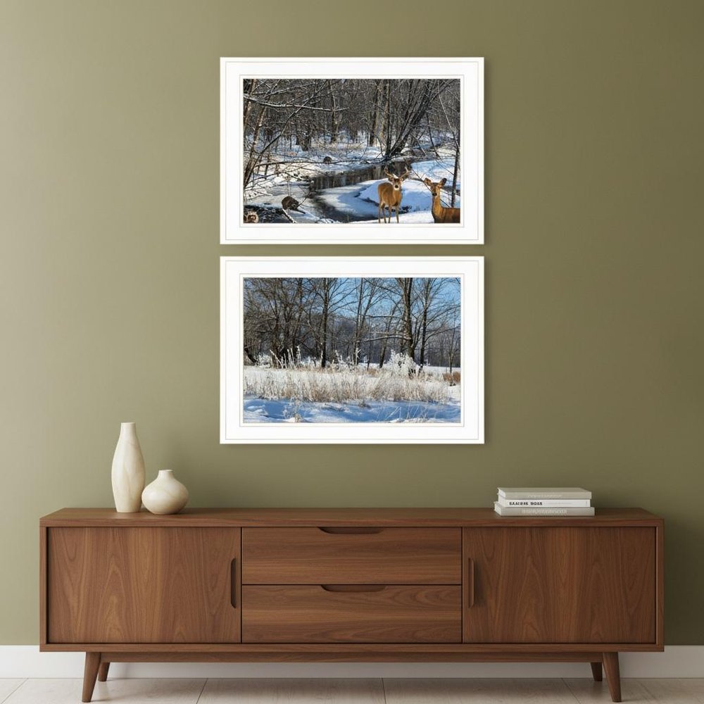 Set Of Two Great Outdoors Nature or Winter Forest 2 White Framed Print Wall Art HomeRoots