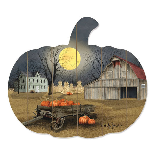 15" X 17" Black Gray And Yellow Pumpkin Wood Plank Hanging Wall Decor