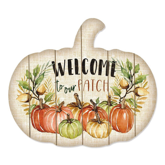 15" X 17" Black Ivory And Orange Pumpkin Wood Plank Hanging Wall Decor