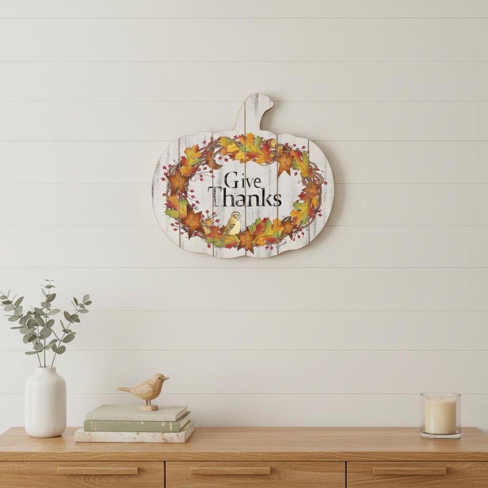 15" X 17" Black And White Pumpkin Wood Plank Hanging Wall Decor
