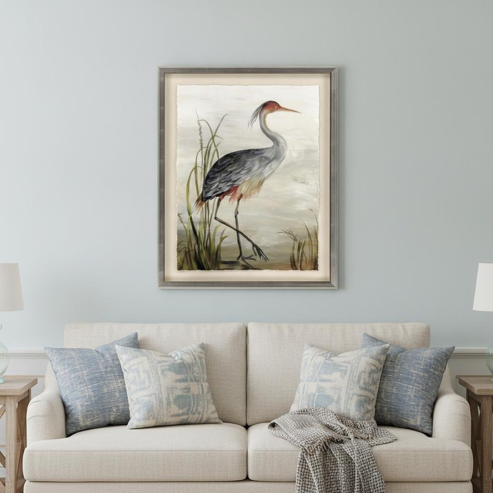 Grey Heron Silver Frame Coastal Wall Art HomeRoots