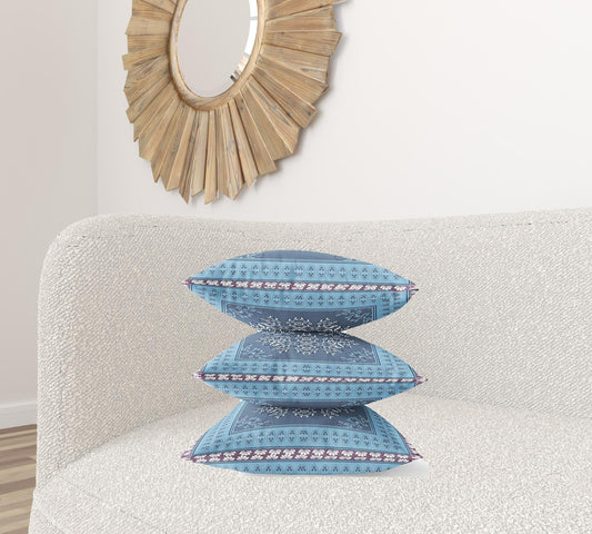 20" X 20" Light Blue Gray Geometric Blown Seam Suede Throw Pillow FurniFindUSA