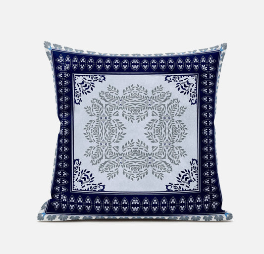 20" X 20" Dark Blue Gray Geometric Blown Seam Suede Throw Pillow FurniFindUSA