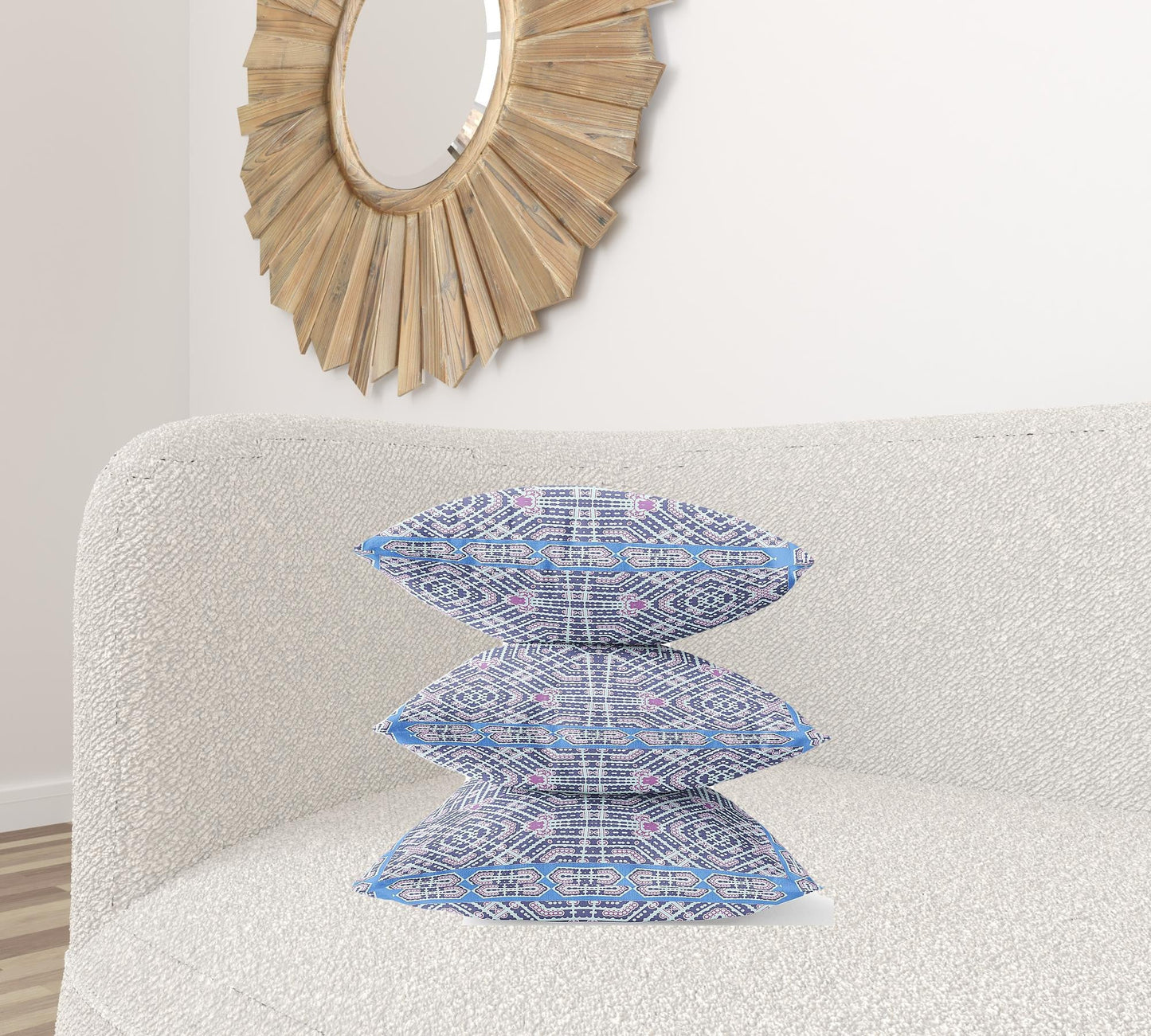 20" X 20" Indigo Hot Pink Geometric Blown Seam Suede Throw Pillow FurniFindUSA