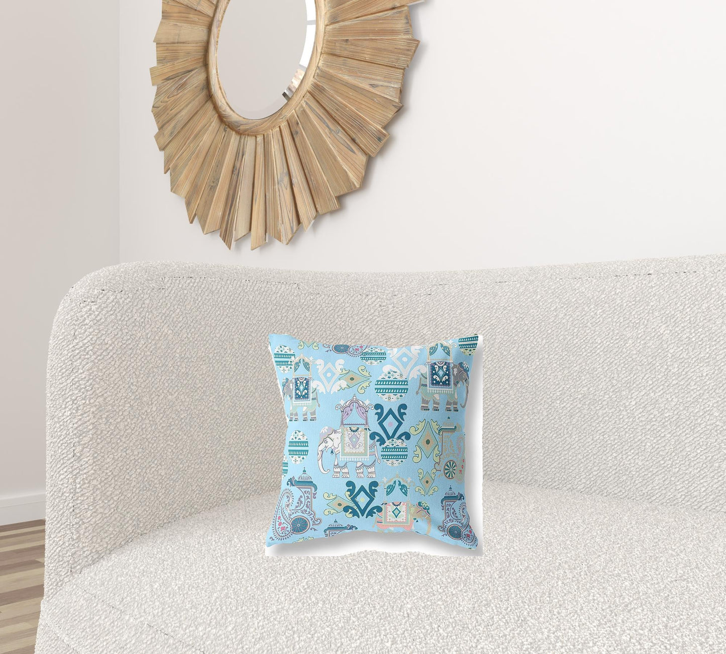 16" X 16" Sky Blue And White Paisley Zippered Suede Throw Pillow FurniFindUSA