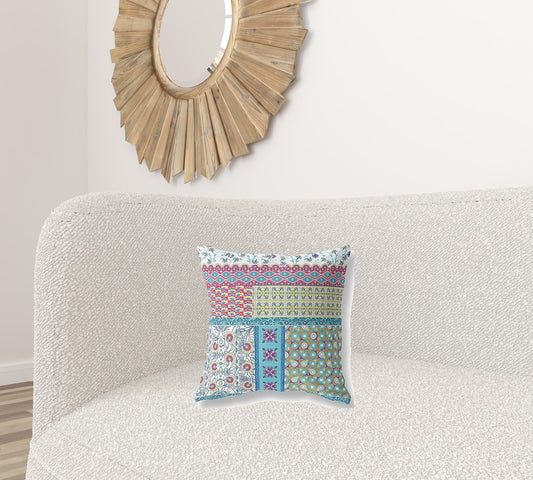 16"X16" Teal Blue Microsuede Patchwork Zippered Pillow FurniFindUSA