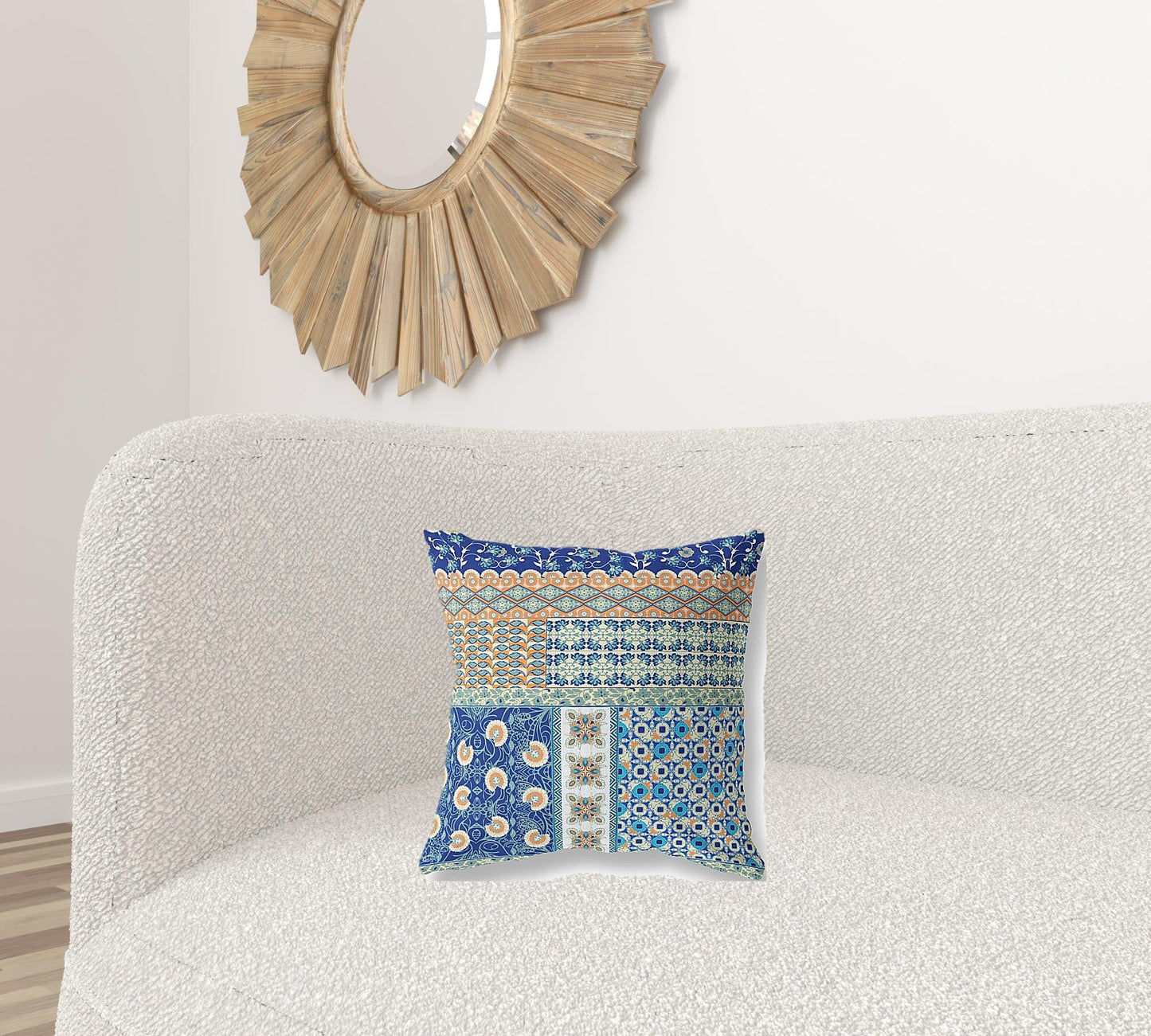 16"X16" Blue And Orange Microsuede Patchwork Zippered Pillow FurniFindUSA
