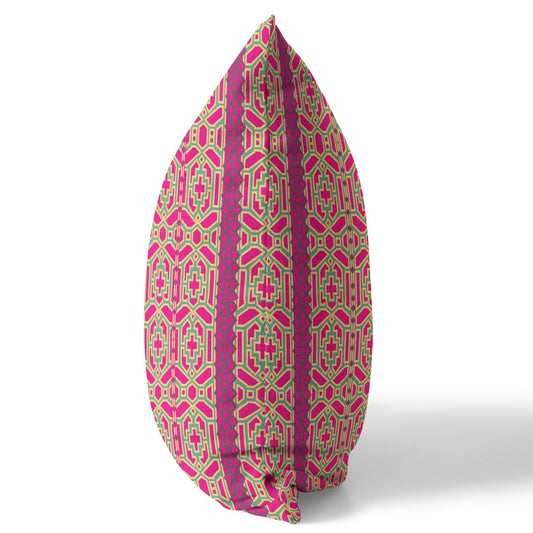 16" X 16" Pink And Green Geometric Zippered Suede Throw Pillow FurniFindUSA