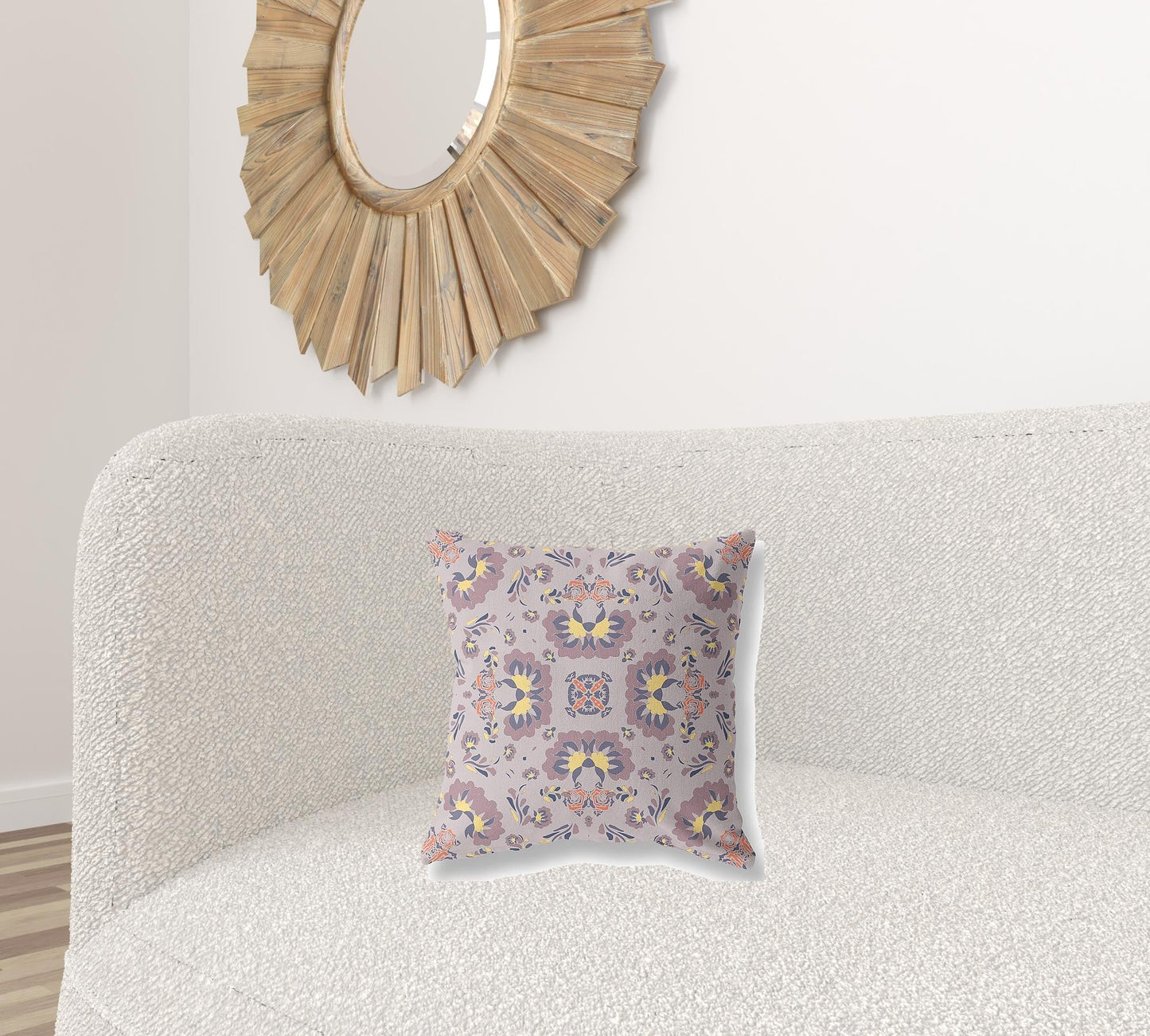 16" X 16" Muted Purple And Yellow Floral Zippered Suede Throw Pillow FurniFindUSA
