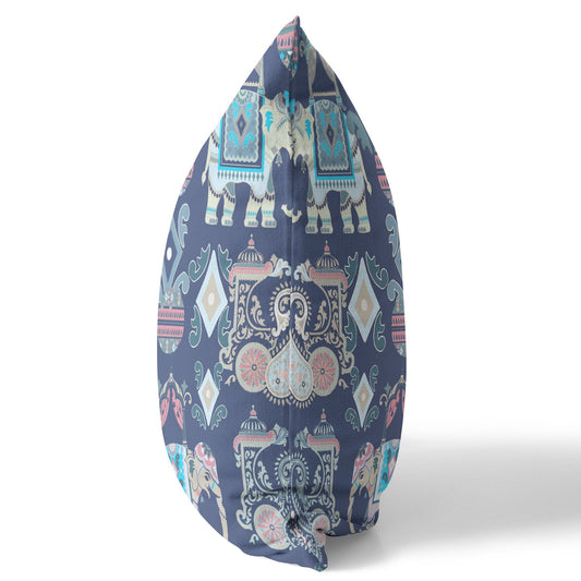 20" X 20" Blue And Gray Paisley Blown Seam Suede Throw Pillow FurniFindUSA