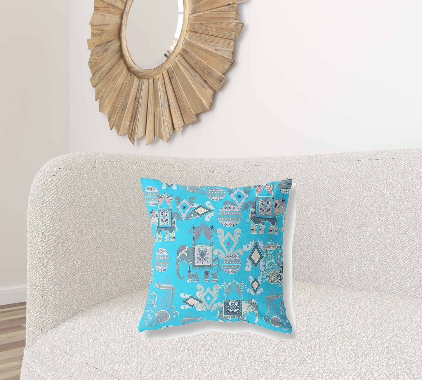 20" X 20" Bright Blue And Gray Paisley Blown Seam Suede Throw Pillow FurniFindUSA