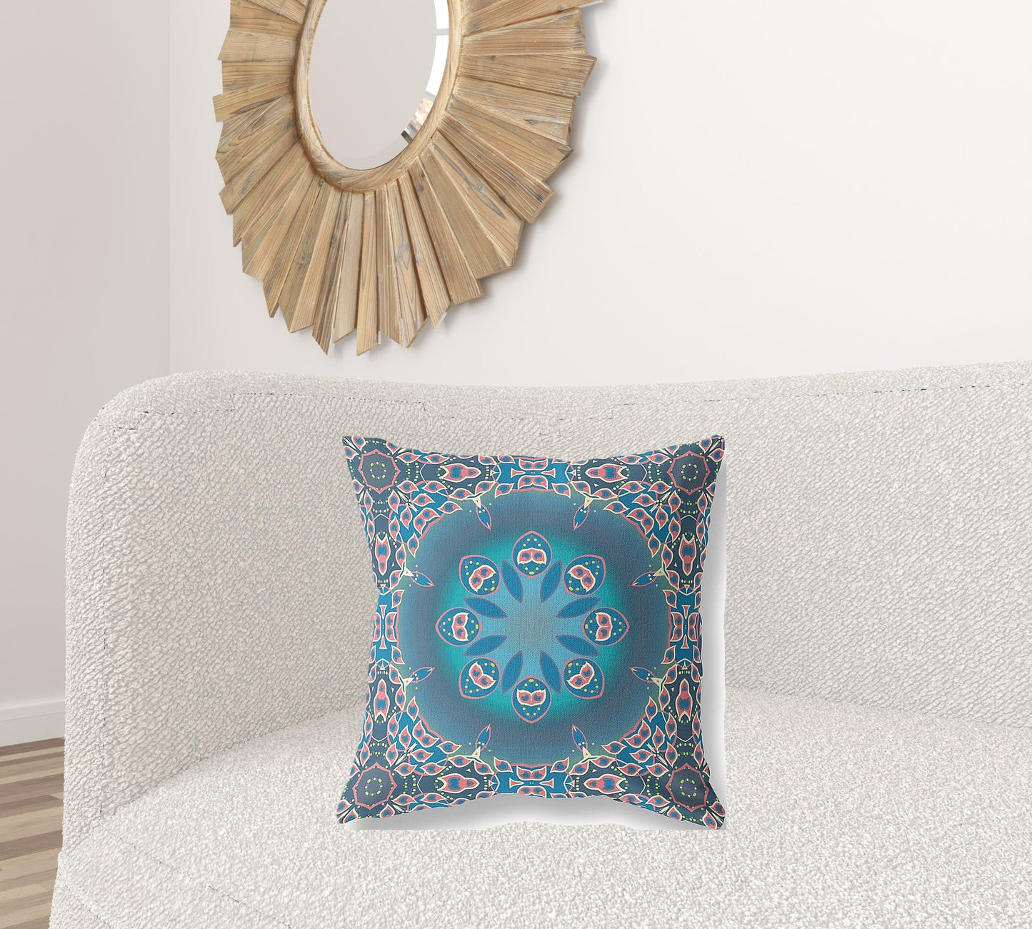 20" X 20" Blue And Pink Geometric Blown Seam Suede Throw Pillow FurniFindUSA