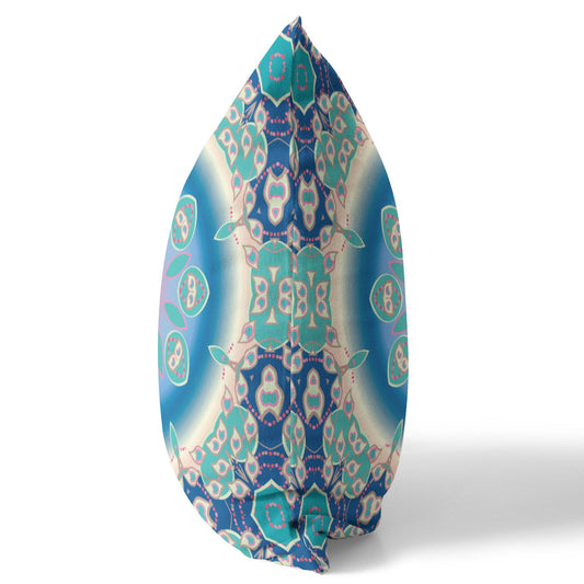 20" X 20" Blue And Turquoise Geometric Blown Seam Suede Throw Pillow FurniFindUSA